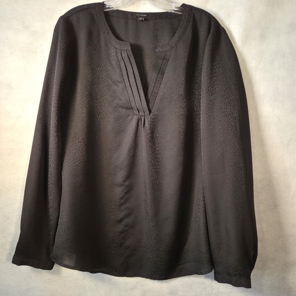 Ann Taylor Sheer Animal‎ Print Blouse Women Large Black Jacquard Business Work